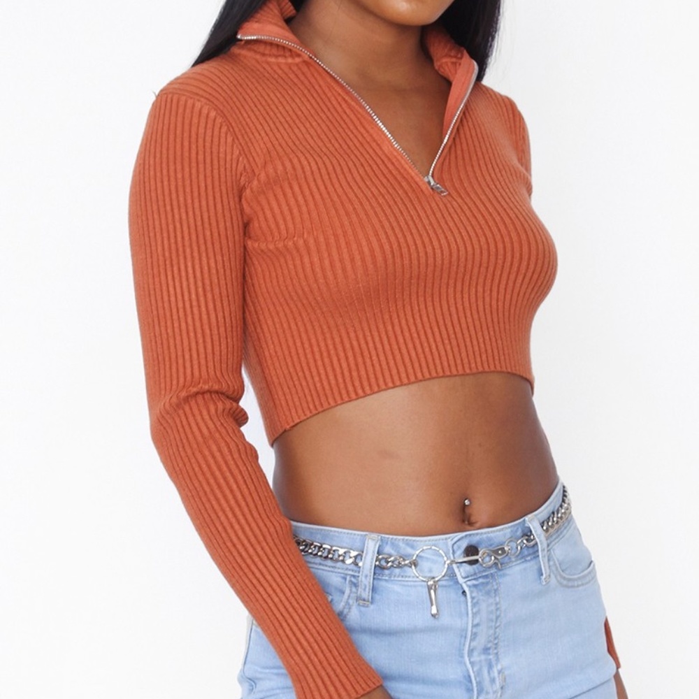 Copper Front Zip Sweater Crop